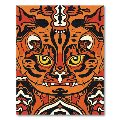 Bold Orange Tiger Face Symmetry Rug