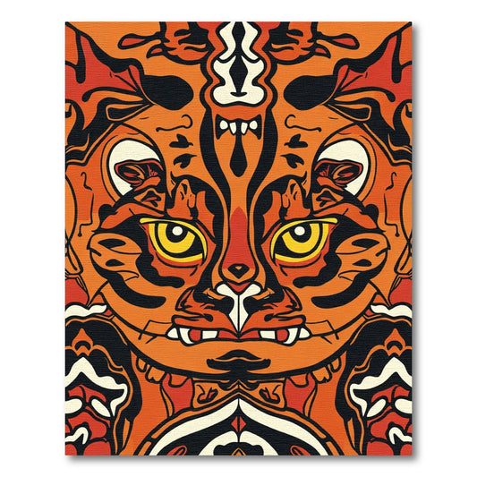 Bold Orange Tiger Face Symmetry Rug