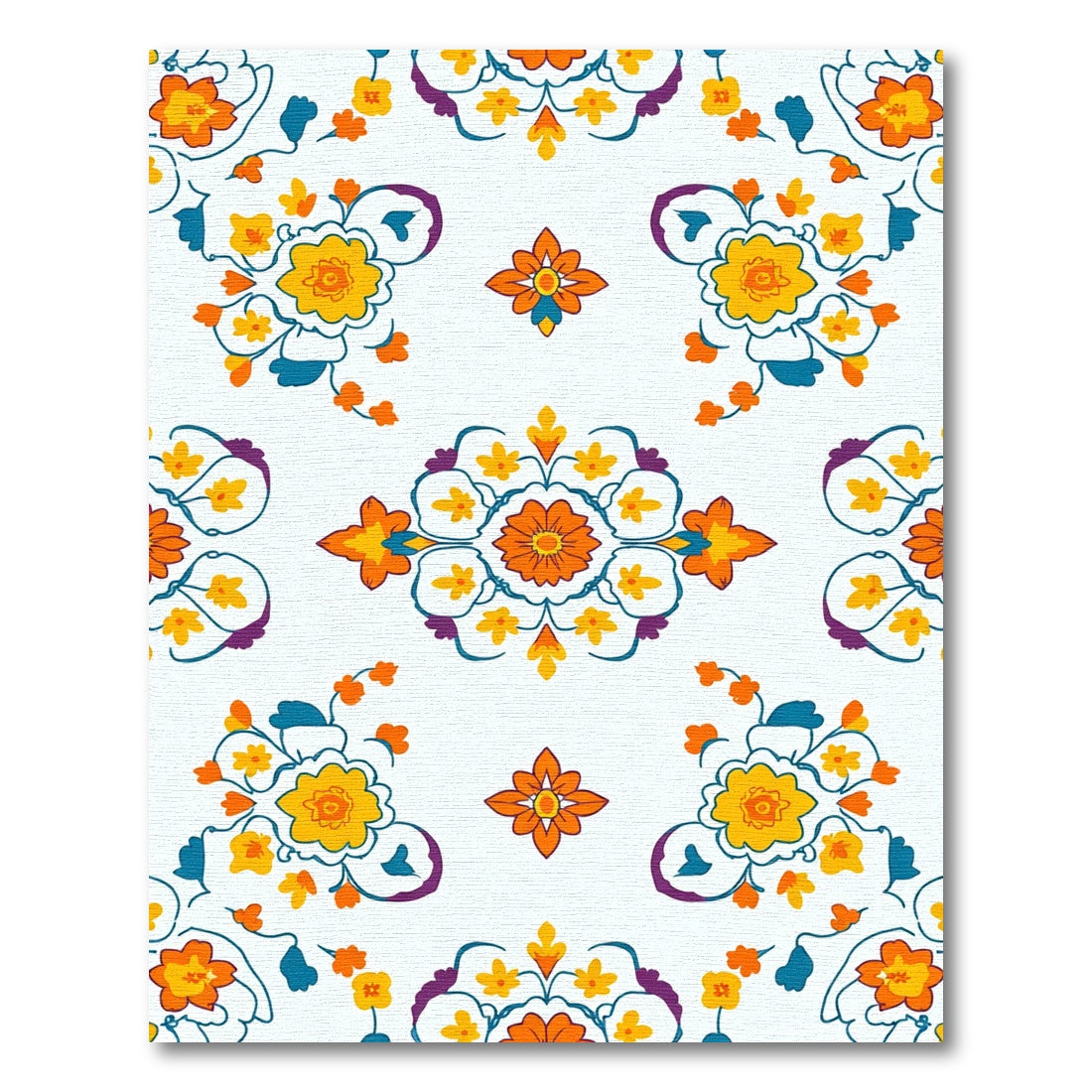 Vibrant Orange Yellow Floral Medallion Rug