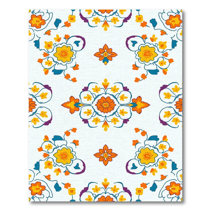 Vibrant Orange Yellow Floral Medallion Rug