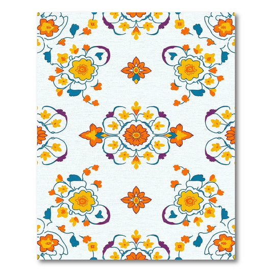 Vibrant Orange Yellow Floral Medallion Rug