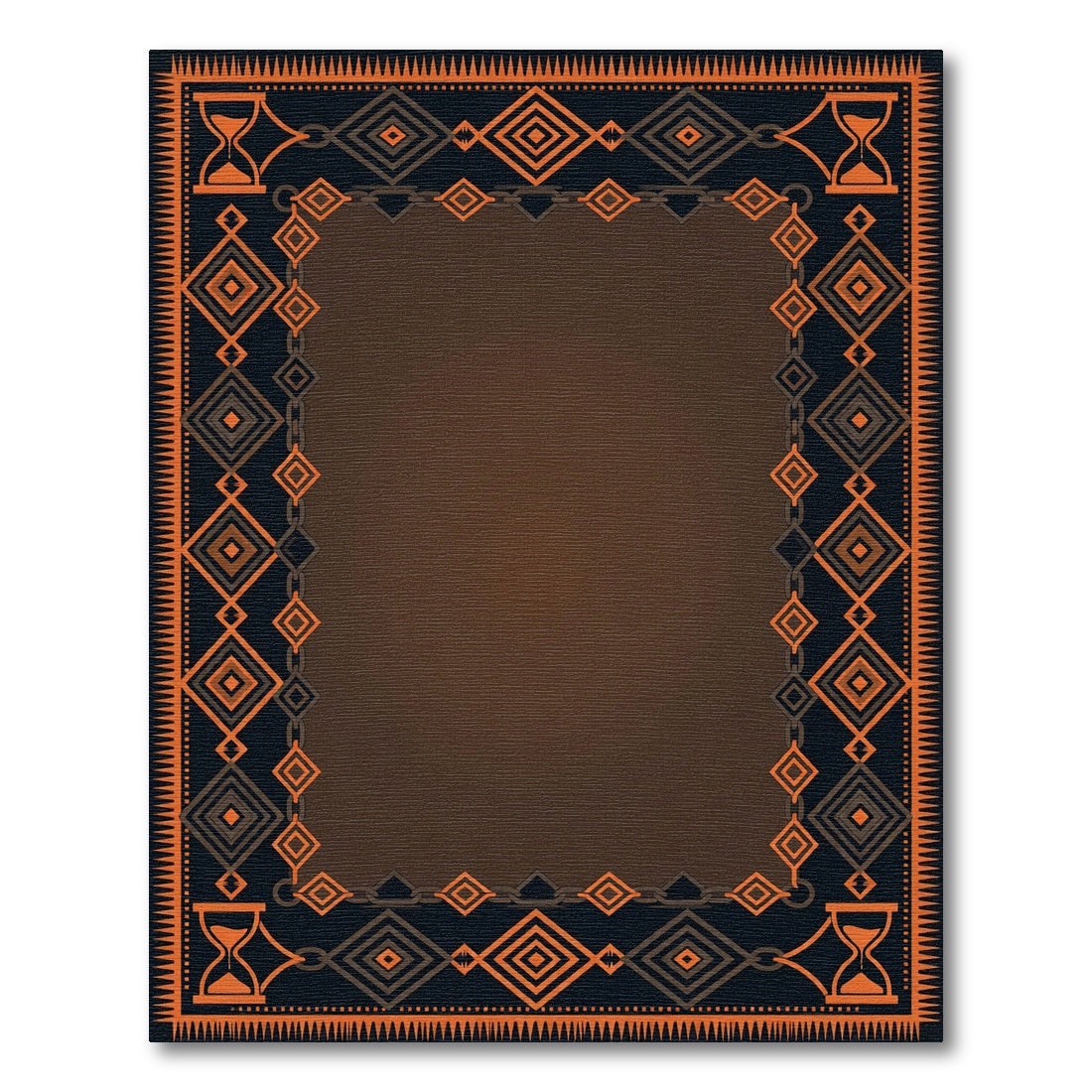 Geometric Hourglass Bordered Ochre Rectangle Rug