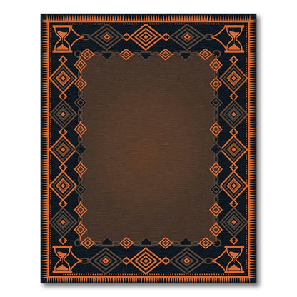 Geometric Hourglass Bordered Ochre Rectangle Rug