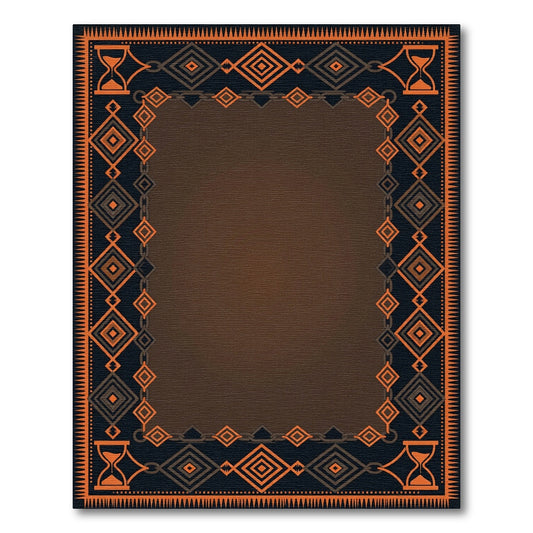 Geometric Hourglass Bordered Ochre Rectangle Rug