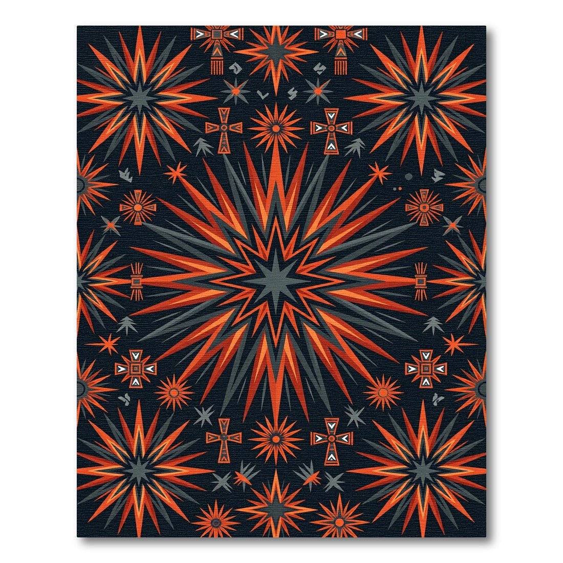 Geometric Charcoal and Burnt Orange Starburst Rug