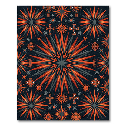 Geometric Charcoal and Burnt Orange Starburst Rug