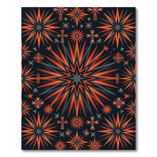 Geometric Charcoal and Burnt Orange Starburst Rug