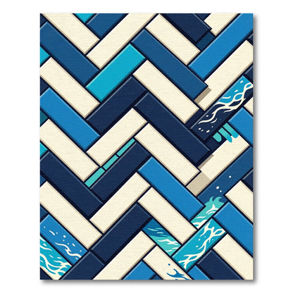 Geometric Herringbone Blue White Wave Rug