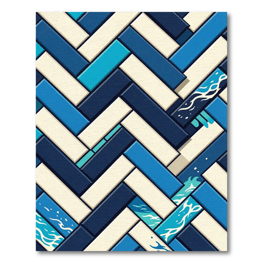 Geometric Herringbone Blue White Wave Rug