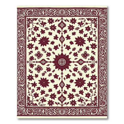 Deep Red Floral Meadow Border Rug