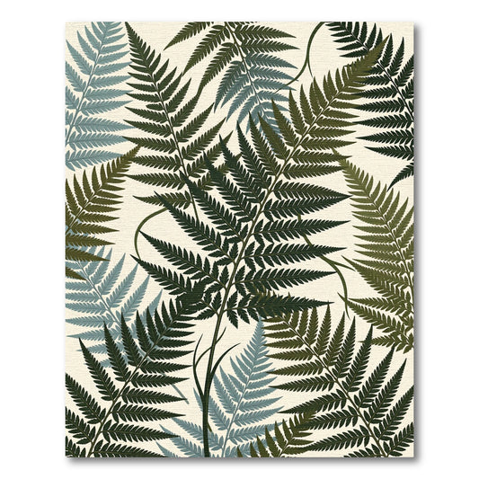 Dark Green Fern Foliage Pattern Rug