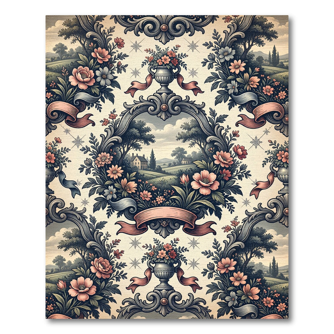Vintage Floral Landscape Garland Rug