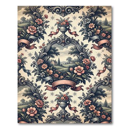 Vintage Floral Landscape Garland Rug