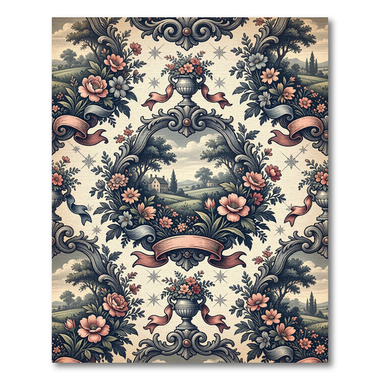 Vintage Floral Landscape Garland Rug