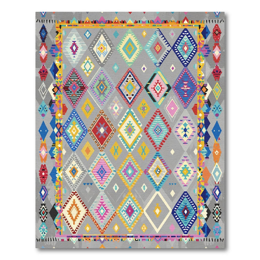 Colorful Diamond Medallion Boho Rug