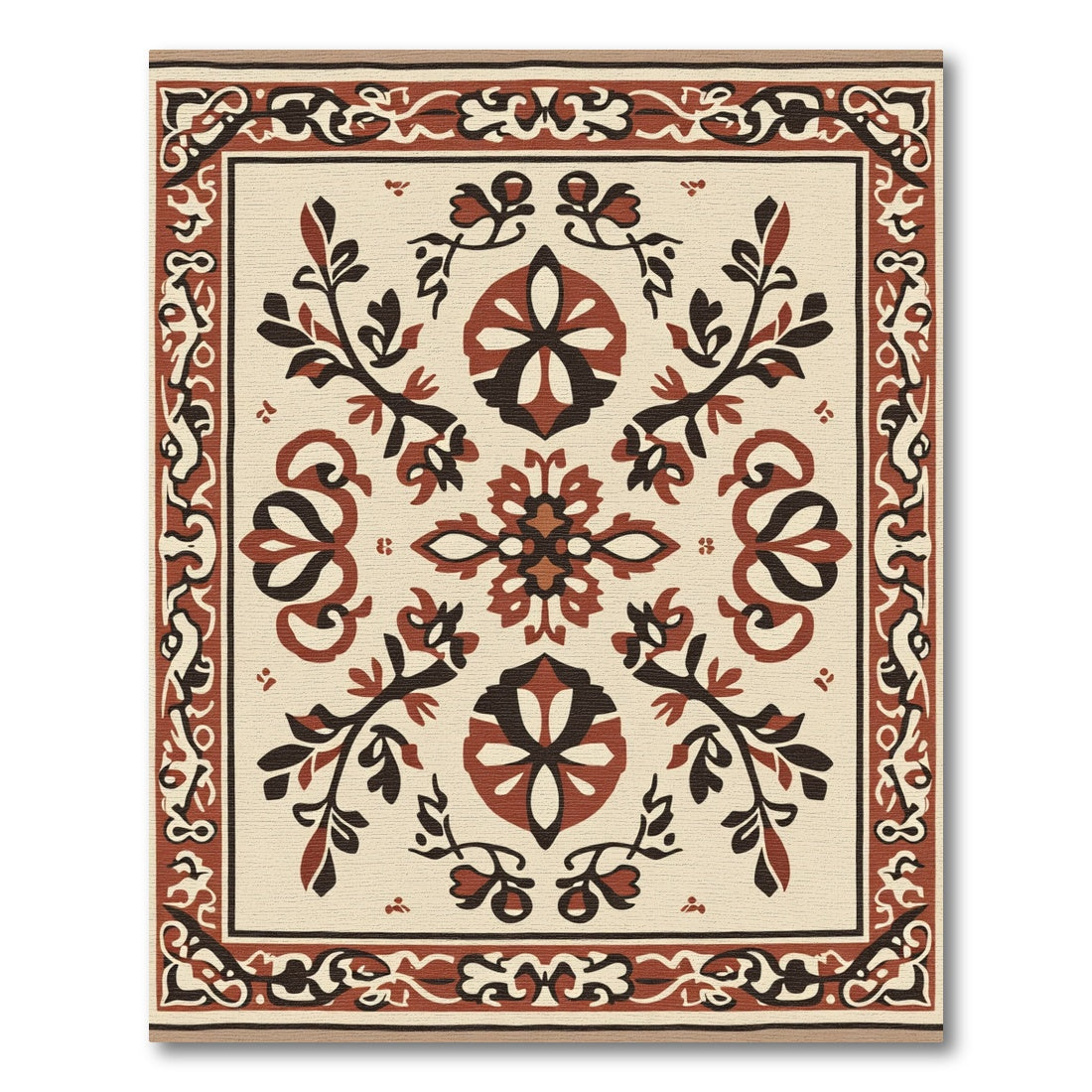 Terracotta Ivory Floral Medallion Composition Rug