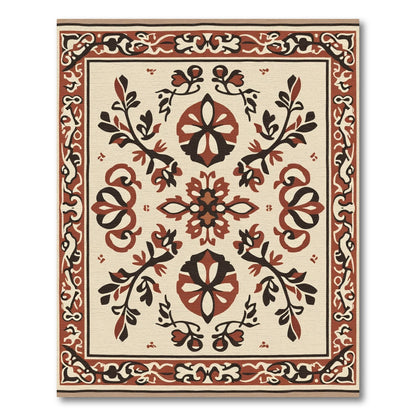 Terracotta Ivory Floral Medallion Composition Rug