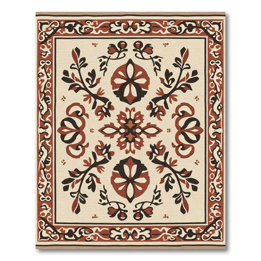 Terracotta Ivory Floral Medallion Composition Rug