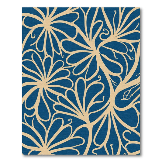Navy Beige Abstract Floral Swirls Rug