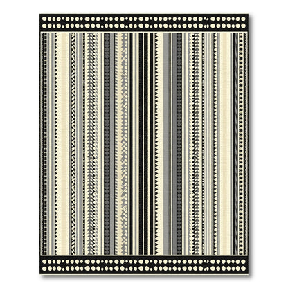 Cream Gray Black Tribal Stripe Rug