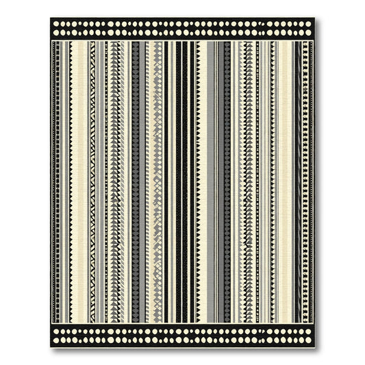 Cream Gray Black Tribal Stripe Rug