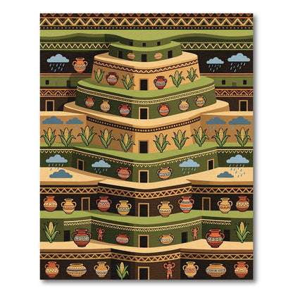Terraced Village Terra Cotta Corn Landscape Rug