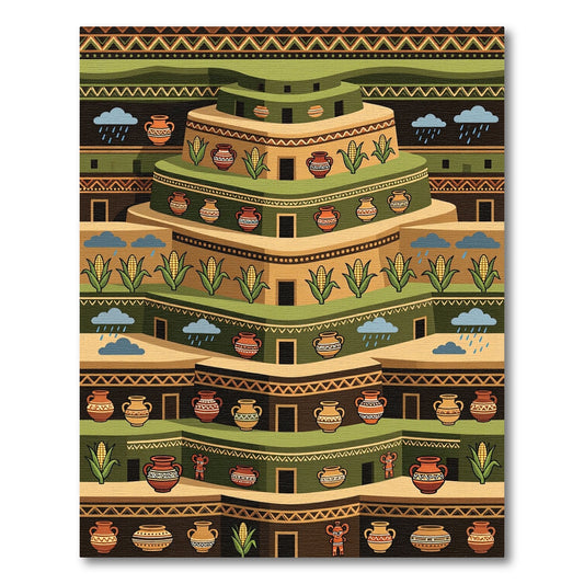 Terraced Village Terra Cotta Corn Landscape Rug