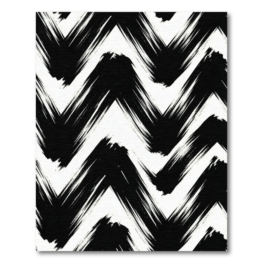 Bold Black White Brushstroke Chevron Rug