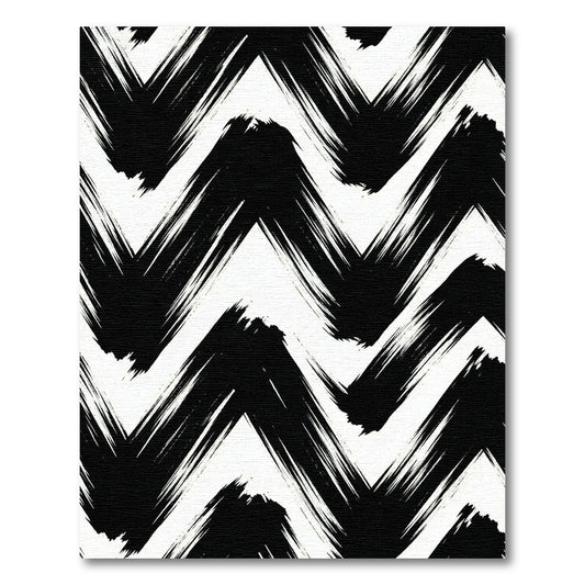 Bold Black White Brushstroke Chevron Rug