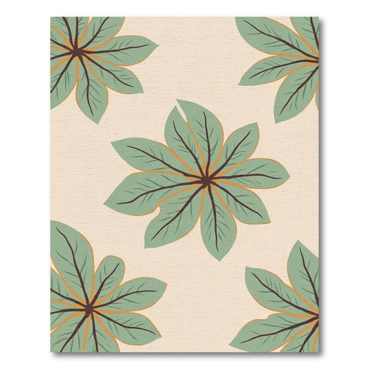 Muted Green Leaf Sunburst Rug