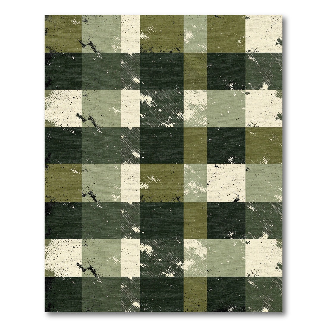 Distressed Camo Plaid Squares Rug
