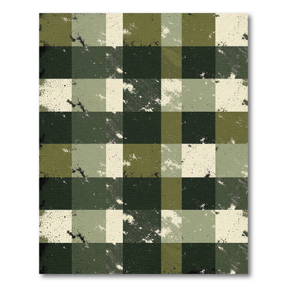 Distressed Camo Plaid Squares Rug