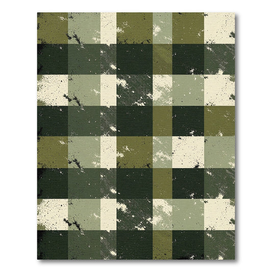 Distressed Camo Plaid Squares Rug