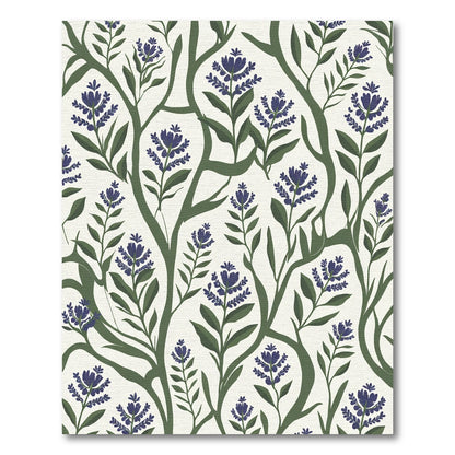 Dark Blue Floral Vine Botanical Rug