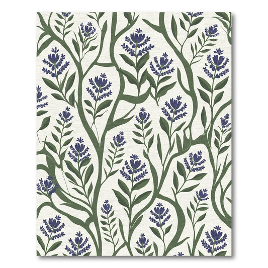 Dark Blue Floral Vine Botanical Rug