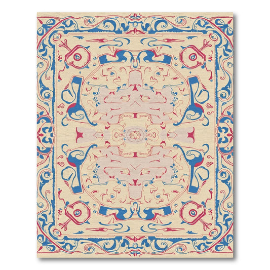 Crimson Blue Ivory Symmetry Rug