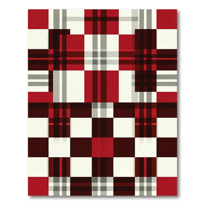 Modern Red White Plaid Geometric Check Rug