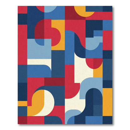 Bold Red Blue Yellow Geometric Abstract Rug