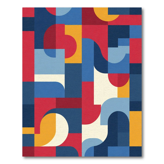 Bold Red Blue Yellow Geometric Abstract Rug