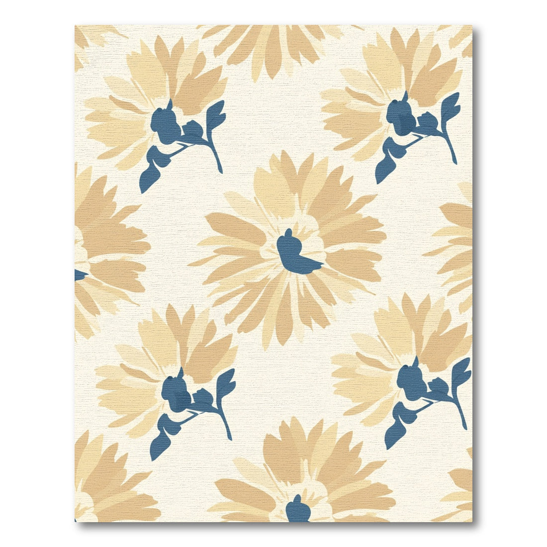 Soft Ochre Daisy Blossom Blue Leaf Rug