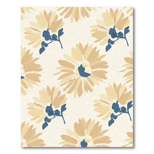 Soft Ochre Daisy Blossom Blue Leaf Rug