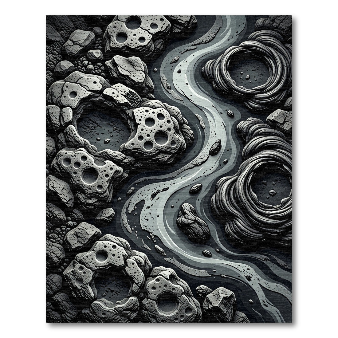 Dark Gray Abstract Stone Rippled Rug