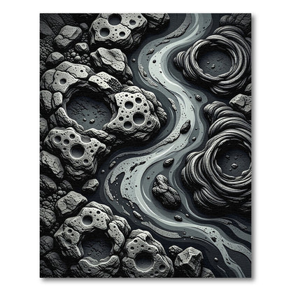 Dark Gray Abstract Stone Rippled Rug
