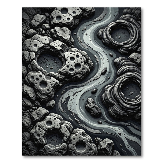 Dark Gray Abstract Stone Rippled Rug