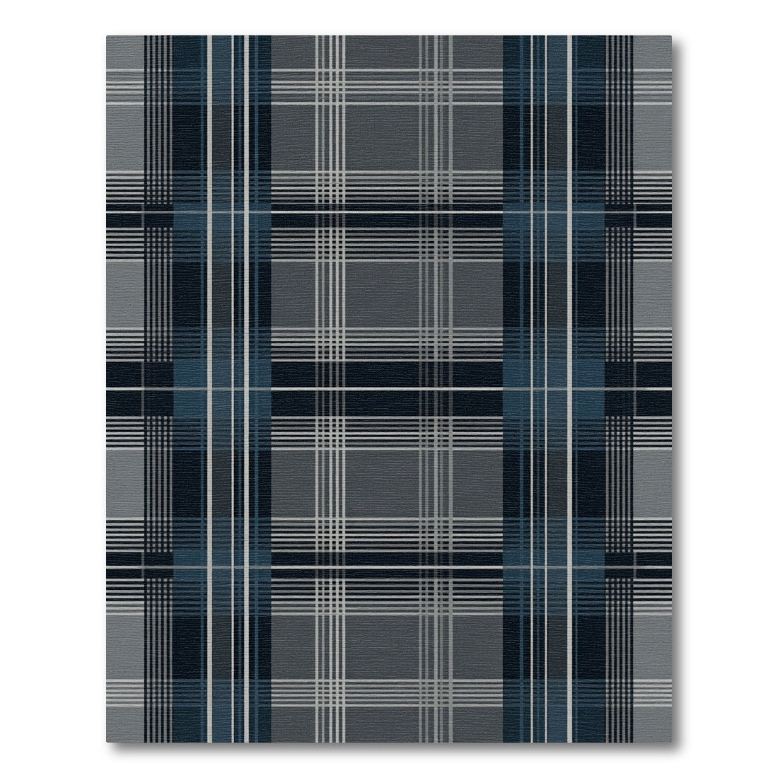 Modern Navy and Charcoal Plaid Grid Rug