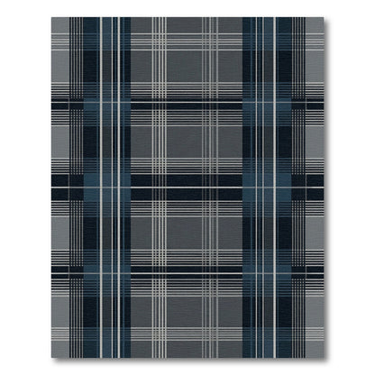 Modern Navy and Charcoal Plaid Grid Rug