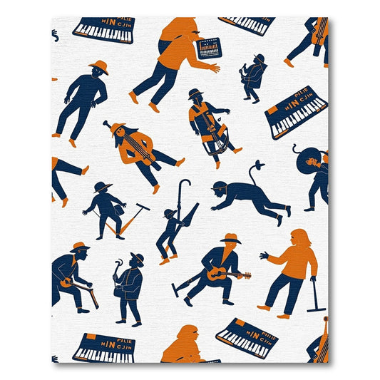 Orange Blue Musician Group Scene Rug