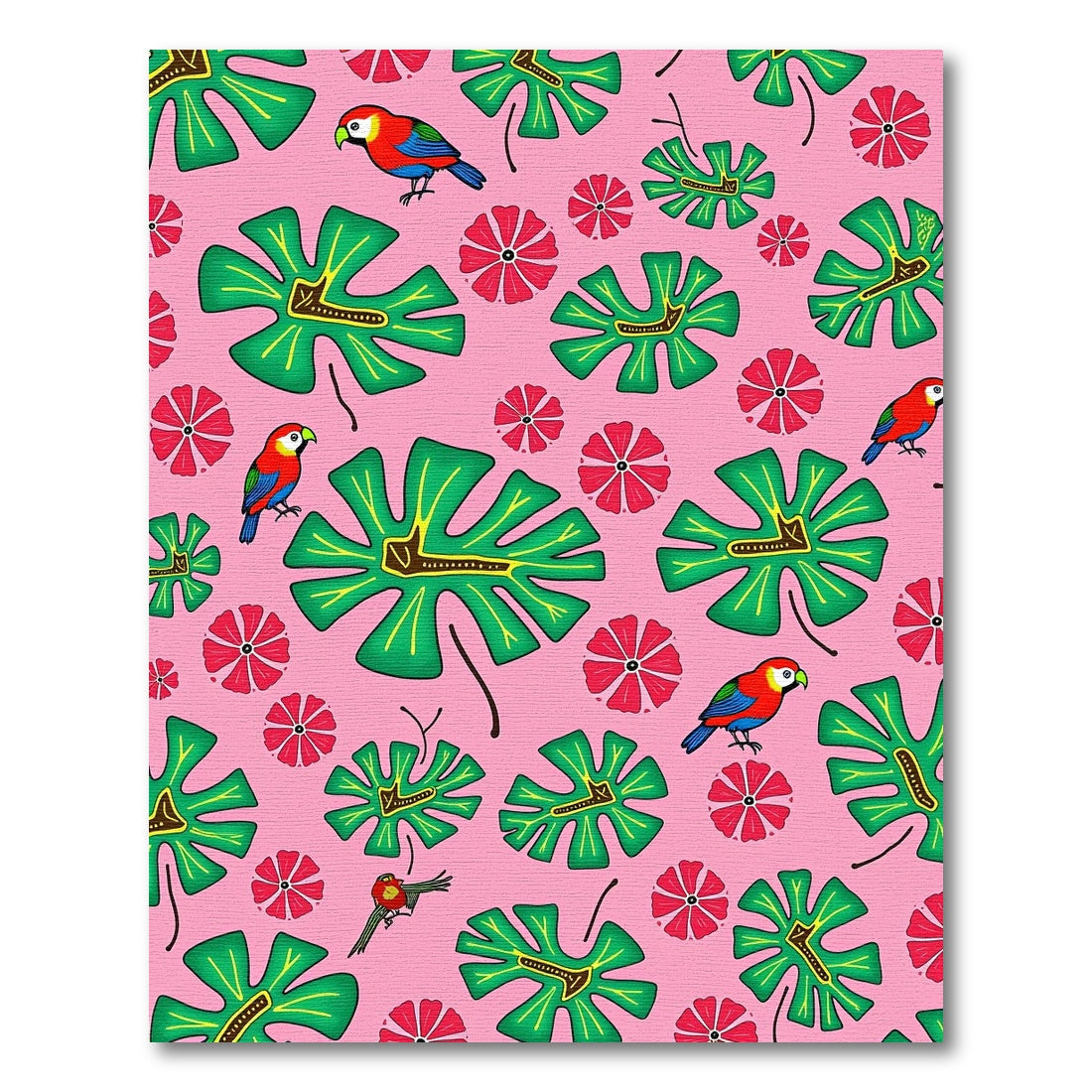Tropical Birds Pink Leaf Floral Rug