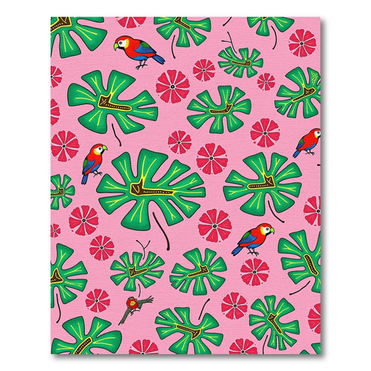Tropical Birds Pink Leaf Floral Rug