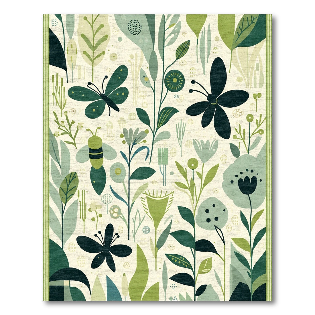 Whimsical Green Garden Butterfly Bee Rug